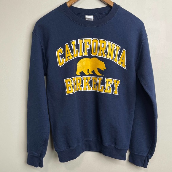 Gilden Sweaters - Cal Berkeley University Crew Neck Pullover Navy Yellow Cotton Blend Gilden S